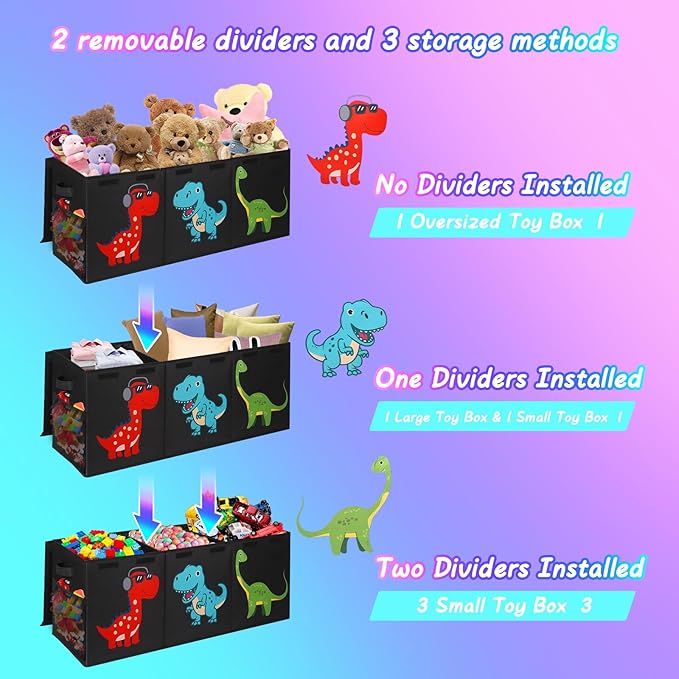 Mabahoo Extra Large Toy Box Chest, Collapsible Storage Organizer with Lids, Sturdy Dinosaur Toybox for Boys Girls, 40"x16"x16" Kids Storage Bin Box Baskets for Living Room, Playroom, Bedroom, Nursery