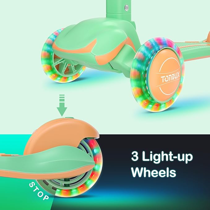 TONBUX Kids Scooter, Light Up 3 Wheel Kick Scooters for Kids 3-12, Folding Scooters with Adjustable Height - Toddler Scooter Lean-to-Steer & Widen Anti-Slip Deck