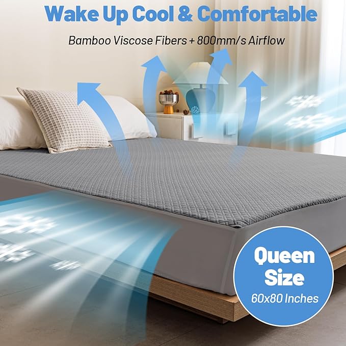 Premium Bamboo Mattress Protector – Queen Size, Waterproof, & Ultra Soft Breathable Noiseless Washable Bed Mattress Cover for Comfort & Protection MC03QUEEN-LG