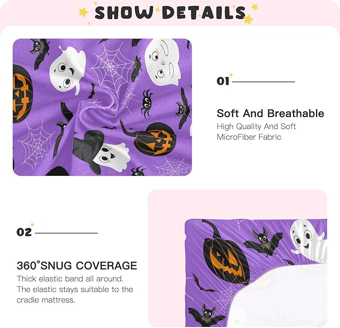 Ghost Halloween Crib Sheets Soft Breathable Fitted Baby Playard Sheets Mattress Cover for Girl Boys, 39" x 27" x 5"