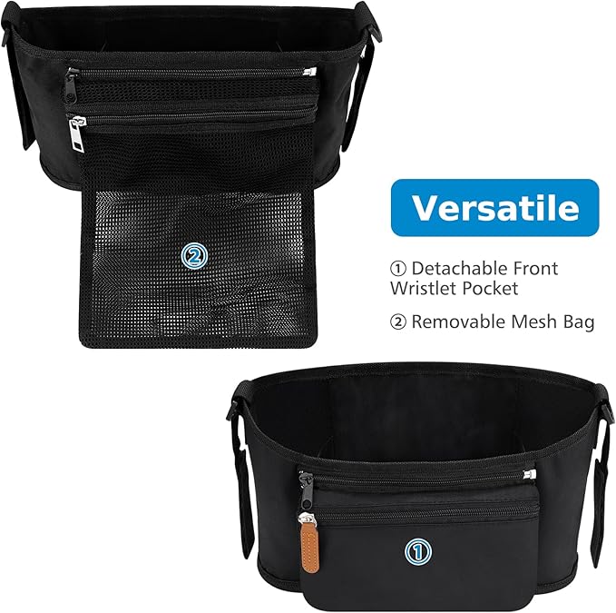 Accmor Universal Stroller Organizer with Detachable Phone Bag and Diaper Pocket, Stroller Bag Caddy Organizer Stroller Accessories for Uppababy, Baby Jogger, Nuna, Doona, Britax Strollers