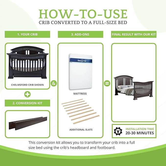Full-Size Conversion Kit Bed Rails for Baby Appleseed and Eco-Chic Convertible Cribs - Solid Wood Rail - Toddler and Adult Bed Rail for Full-Size Beds - Nursery and Baby Furniture (Espresso, Option 1)