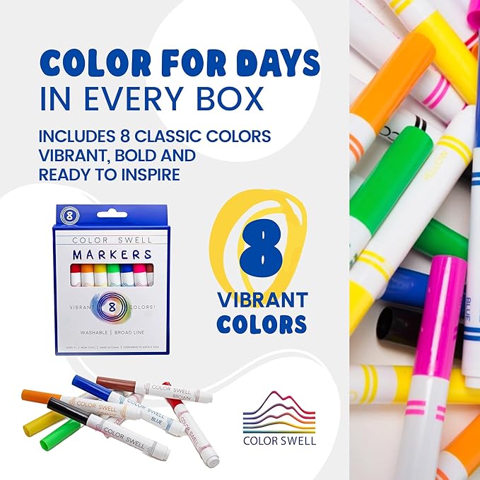 Color Swell Washable Markers Bulk 4 Pack of 8 Vibrant Colors Each for Kids, Adults, Teachers, Parties, and Families