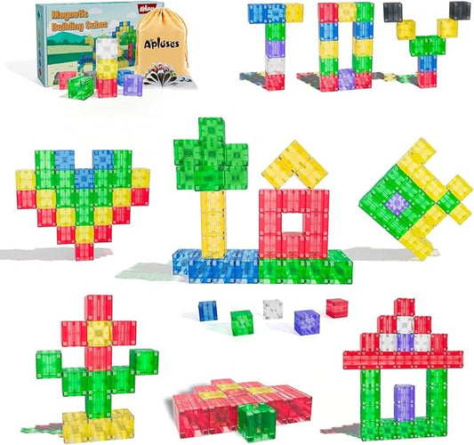 Magnetic Building Blocks - Transparent Magnetic Cubes, STEM Magnet Toddler Boys Toys for Kids Age 3-5, Travel Sensory Autism Preschool Montessori Toys for 3+ Year Old, Birthday Girls Gifts