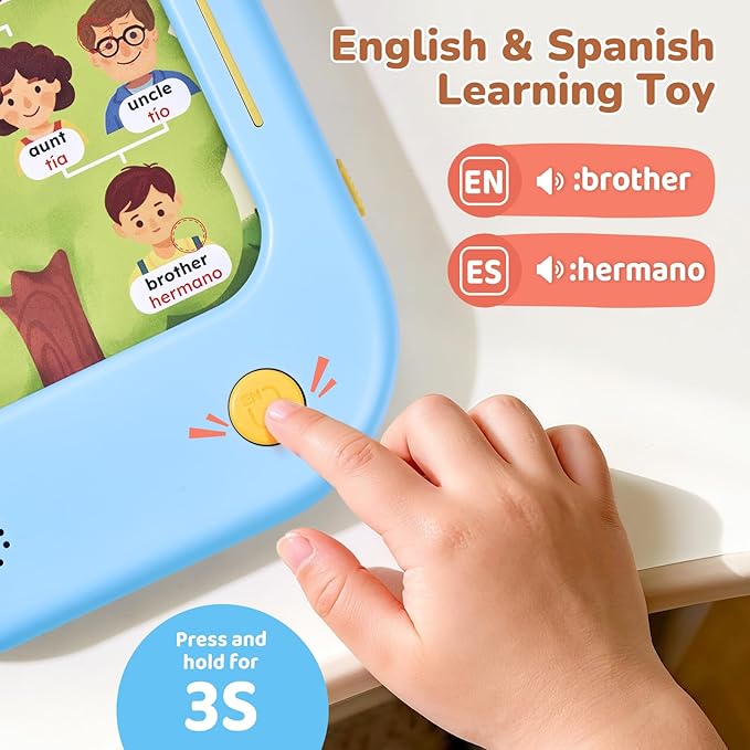 JoyCat Bilingual Kids Learning Tablet, 106 Pages Talking Cards with 20 Interactive Games, Montessori Toy for Alphabet, Words, Simple Math, Colors & Songs, Toddler Learning Toys for 2-6 Year Old Gifts