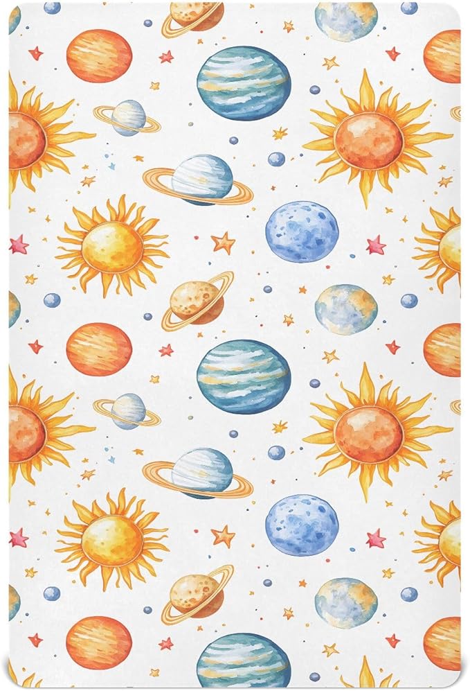 Baby Crib Sheets Fitted Crib Sheet Standard Crib and Toddler Mattress for Boys Girls 39 * 27in Pink Starfish Shell Pattern (Planet Watercolor Pattern, Medium)