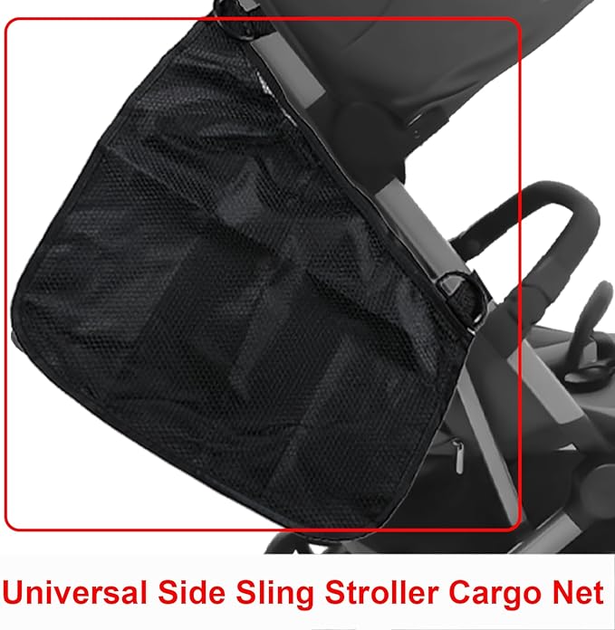 Anglepingping 2 Pack Universal Side Sling Stroller Cargo Net, Non-Slip and Adjustable Straps Storage Mesh Bag,Portable Mesh Storage Organizer (Black)