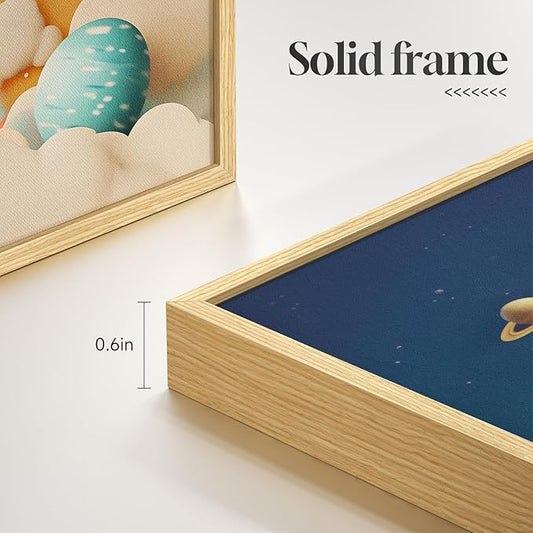 Framed Outer Space Themed Wall Art for Kids Room, 4 Piece Planets Rocket Canvas Wall Art Prints, Modern Space decor for Boys Bedroom, Nursery, Playroom, Bathroom Wall Decor, 11x14 Inch