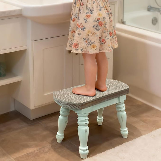 dwellington Farmhouse Wooden Plant Stand - Rustic Solid Wood Design, 300lb Capacity, Sturdy Step Stool for Kids, Kitchen, Bathroom, Vintage Home Decor(Green)