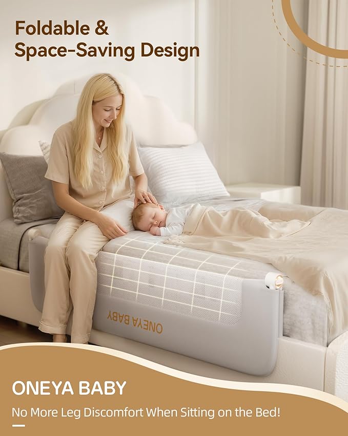 Baby Bed Rail Guard, 32in Thickened Toddler Bed Rail for Toddlers, Extral Tall Swing Down Child Safety Side Railing Guards with Reinforced Anchor for Twin, Full, Queen, King Bunk Size Bed, Grey, 27”H