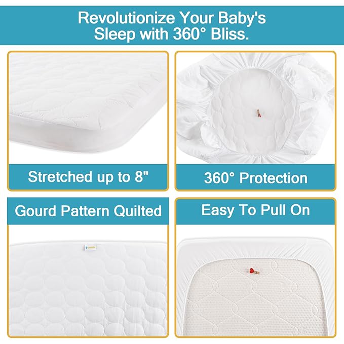 Bamuho Cotton Crib Mattress Protector, Waterproof Toddler Baby Mattress Pad Cover for Standard Crib Mattress, Duck Egg Pattern Quilted - 2 Pack 52" × 28"