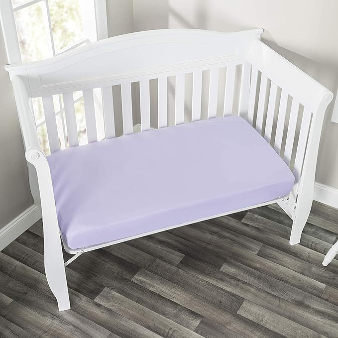 Everyday Kids 2 Pack Fitted Girls Crib Sheet, 100% Soft Breathable Polyester Baby Sheet, Fits Standard Size Crib Mattress 28in x 52in, Nursery Sheet - Princess/Lavender