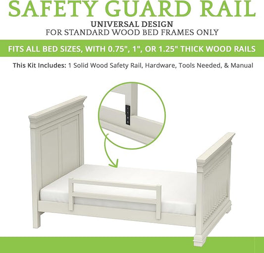 Safety Guard Rail for Baby, Kids, and Children - Solid Wood Safety Bed Rail for Toddlers - Easy Installation - Premium Protection for Bunk, Twin, Full, Queen and King Size Beds - (Vintage White)