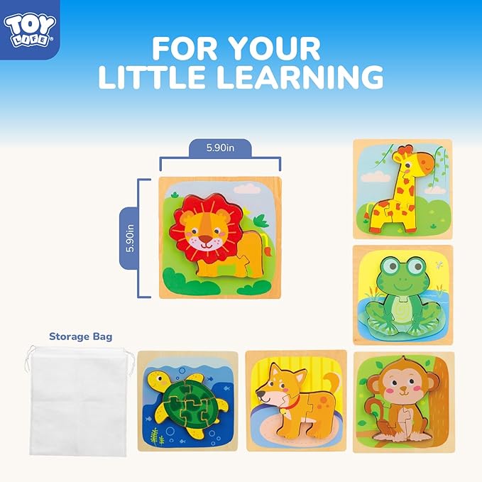 TOY Life Wooden Puzzles for Toddlers 2-4, Montessori Toys for 1 2 3 Year Old Boys Girls, Animals Puzzles Educational Learning Toys 2 Year Old, Christmas Birthdays Gifts for Grandkids Ages 1-3