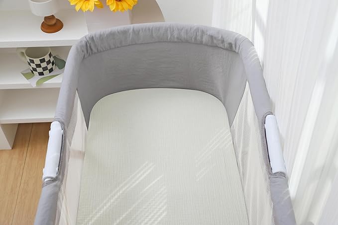 Onacosht Muslin Bassinet Sheets 33" x 19" Compatible with Mika Micky, KoolaBaby (3 in 1), BabyBond, HARPPA and RICUTON Bedside Bassinet, 2 Pack for Baby Boy and Girl, Fog and Beige