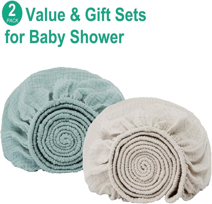 Muslin Mini Crib Sheets for Girls & Boys-2 Pack 24"x 38" Soft Baby Mattress Sheets Fitted-No Slip Neutral Toddler Cotton Bedding-Boho Nursery Décor Sage Green & Beige