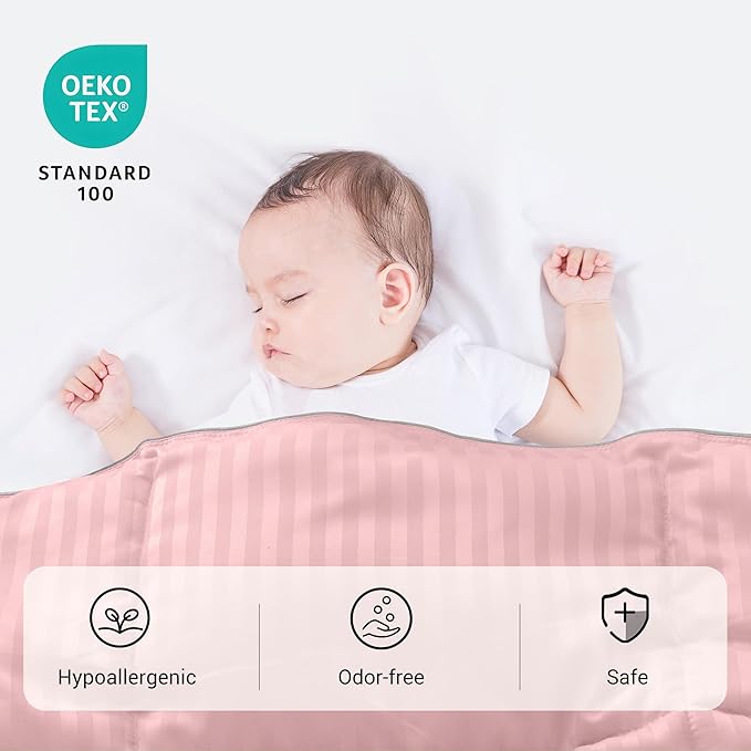 ZPECC Toddler Down Alternative Comforter, 39x47 Hypoallergenic Baby Blanket Quilt, Soft Breathable Lightweight All Season Kids Duvet Insert for Crib Stroller Cot Daycare, Pink Stripe