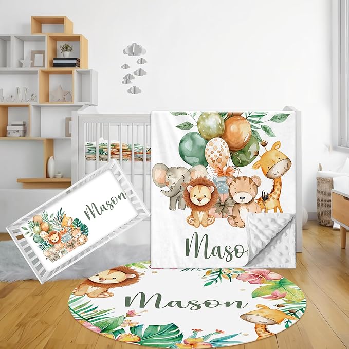 Custom Baby Crib Bedding Set - 3 Pcs Personalized Nursery Bedding Set with Name - Soft Double Layer Baby Crib Set for Girl Boy - Customized for Toddler Infant - Forest Animals