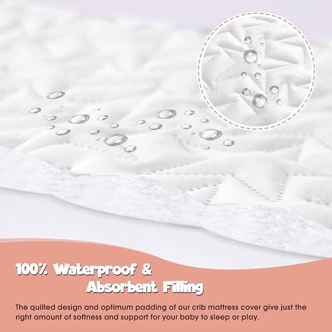 Baby Waterproof Crib Mattress Pad Sheets: 2-Pack Quilted Toddler Mattress Protector - Soft Fitted Sheets for Standard Crib - Boys & Girls