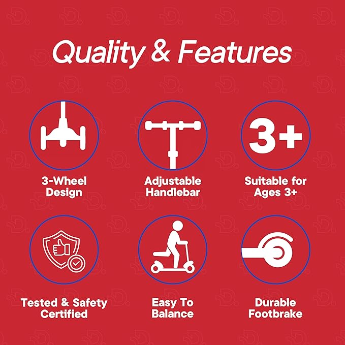 Red and Blue 3 Wheel Scooter with Seat for Kids, Light-Up Wheels, Adjustable Lean to Steer Handlebar and Seat, Smooth Wheels, Wide No-Slip Deck, Rear Foot Brake, Toddler Outdoor Toys for Ages 2+