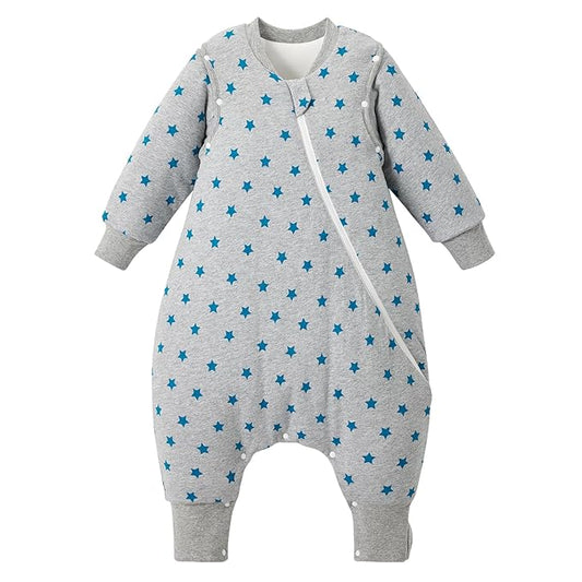 Duomiaomiao 3.5 TOG Toddler Sleep Sack 6-12 Months 100% Cotton Winter Side Open Zipper Baby Sleep Sack with Feet, Warm Toddler Wearable Blanket