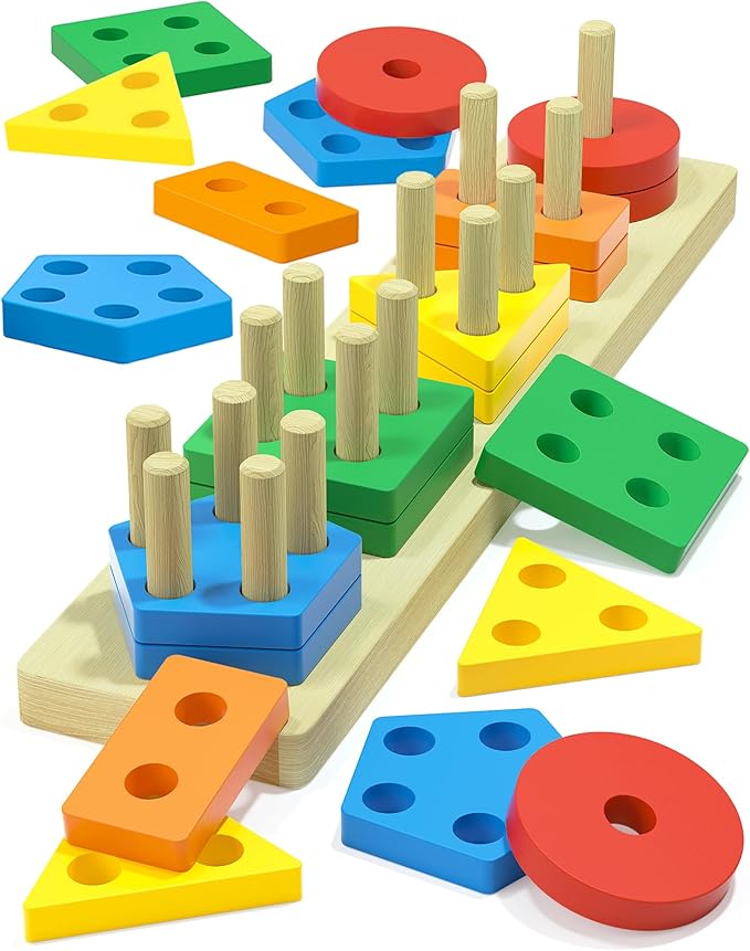 Montessori Toys for 1 2 3 Year Old Boys Girls Gifts, Wooden Shape Sorter Toys for Ages 2-4, Toddler Learning Toy Puzzles Birthday Gift Ages 1-3