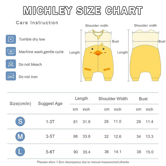 MICHLEY Toddler Sleeping Sack with Feet Newborn Infant Sleeveless Sleeping Bag 2-way Zipper Baby Wearable Blanket for Walkers,Duck,3-5T