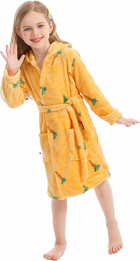 Toddler Robes Cute Pattern Bathrobe Unisex Kids Robe Baby Flannel Hoodie Pajamas Sleepwear