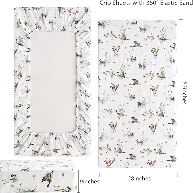 LifeTree Crib Sheets for Baby Unisex - Muslin Fitted Crib Sheets Toddler Bed Sheet, 70% Viscose from Bamboo and 30% Cotton, Fits Standard Crib, Mallard Duck, 28in x 52in