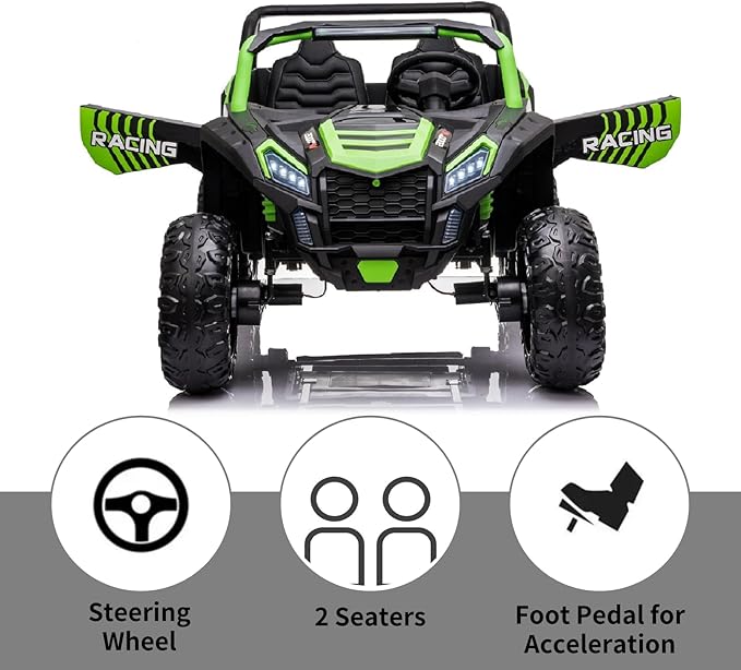 POSTACK 220lbs XXXL 24V Ride on Toy for Big Kids, 2 Seater Battery Powered Electric Toy Car for Kids, Ride On Car with Parent Remote Control, 4WD Side by Side Ride on Power 4 Wheeler UTV Truck, Green