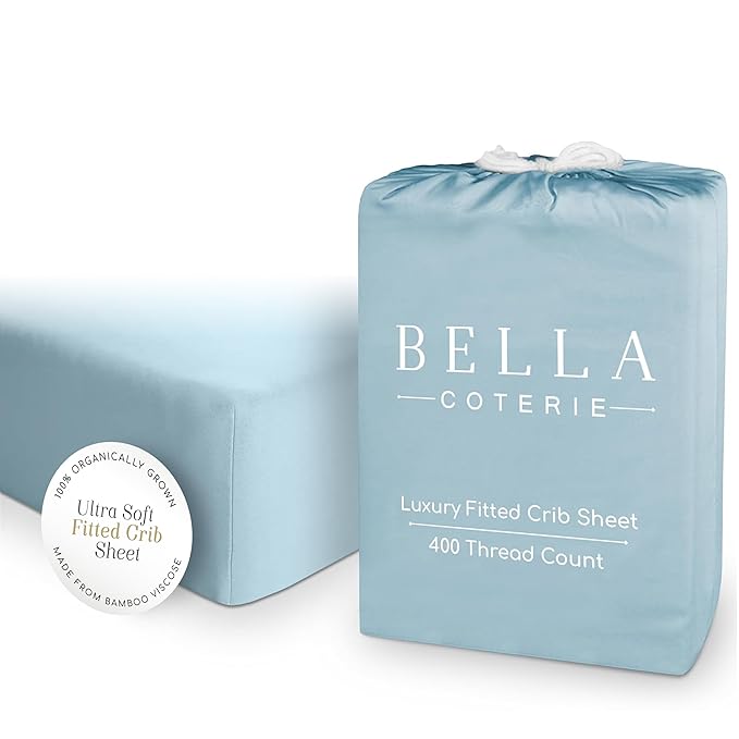 Bella Coterie Luxury Bamboo Viscose Crib Sheet | Organically Grown | Ultra Soft, Cooling for Better Sleep | Deep Pocket Fitted Sheet for Crib & Toddler Mattress | 100% Organically Grown [Coastal Blue]