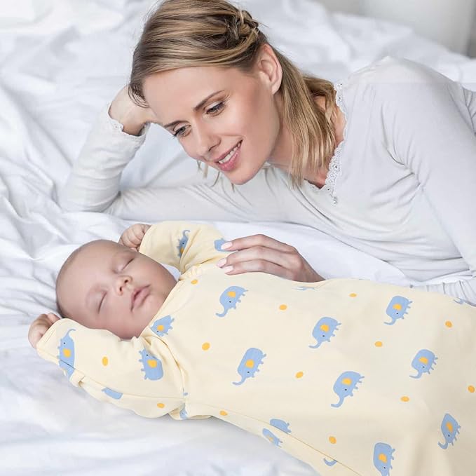 Premium Soft Cotton Transitional Swaddle Sack with Arms Up & Sleeves 0-3 Months, Mitten Cuffs, 2-Way Zipper, Sleeping Sacks for Newborns - Calms Startle Reflex, Boys & Girls Sleep Bag