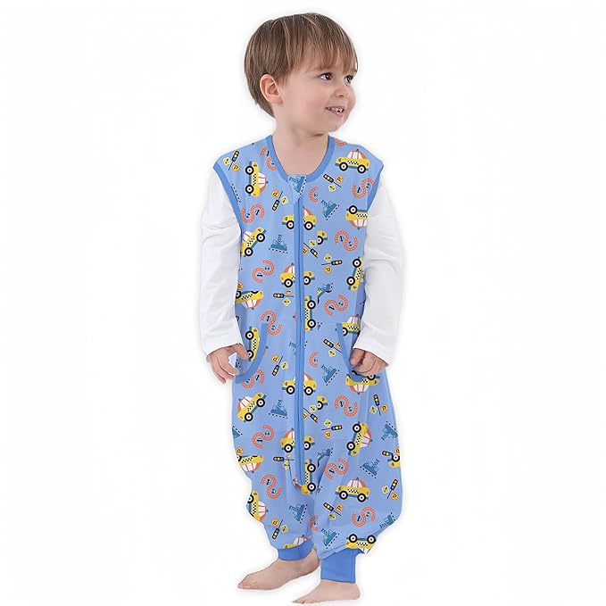 Toddler Sleeping Sack, Toddler Sleep Sack with Feet, Walker Wearable Blanket, Sleep Sack with Legs,0.5Tog（Y Car 2T-3T）