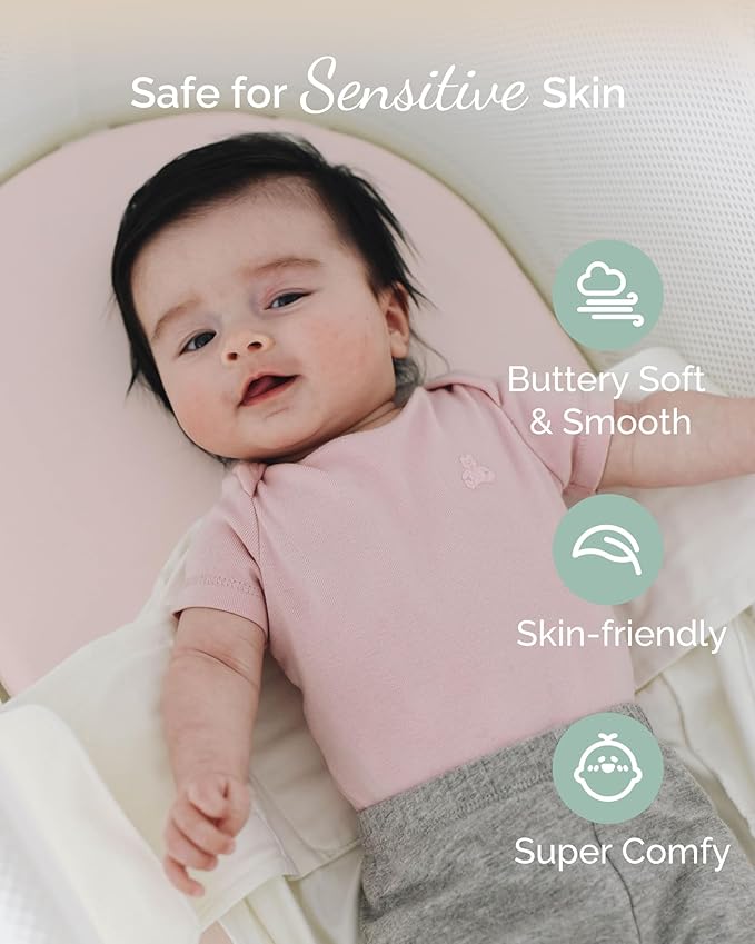 Bassinet Fitted Sheets Compatible with SNOO Happiest Baby Oval Bassinet - Buttery Soft, Silky Comfort, Premium Stretchy Jersey Knit Sheets - Pale Pink + Lavendar + Cloud, 3 Pack