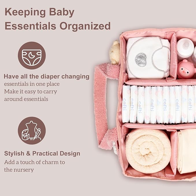 Personalized Baby Diaper Caddy Organizer with Name, Custom Portable Changing Mat Diaper Caddy for Boy Girl, Baby Essentials Storage Basket with Removable Dividers Gift for Newborn Caddie Car Travel