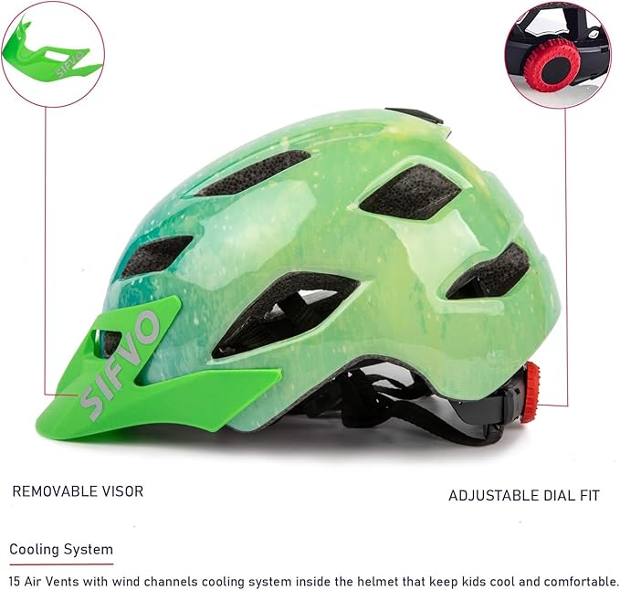 Kids Helmet, SIFVO Kids Bike Helmet Boys and Girls Bike Helmet with Cool Visor Helmet for Kids 5-14, Kids Bike Helmets Youth Bike Helmet Adjustable & Lightweight 50-57cm