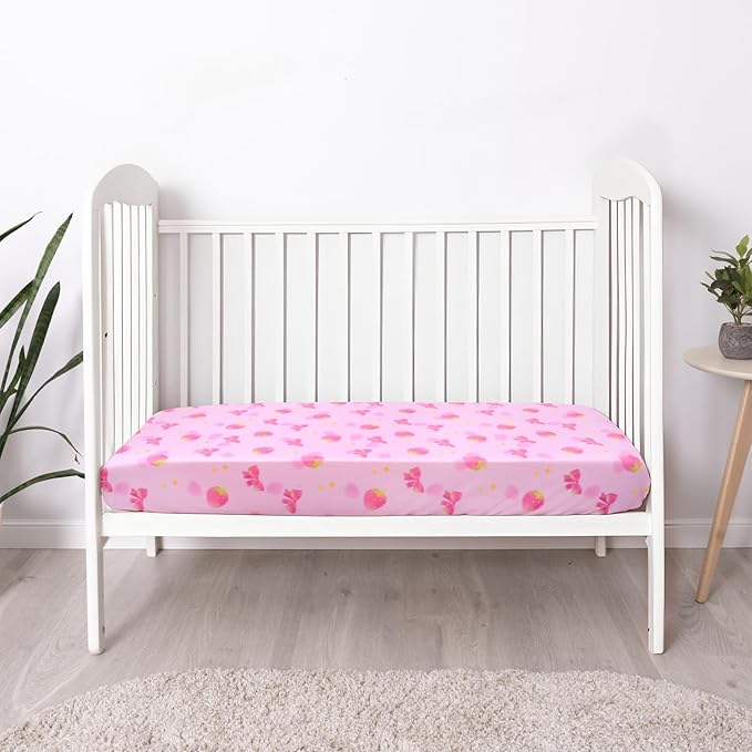 UOMNY Crib Sheet,Strawberry Bow Crib Sheets Baby Sheet for Standard Crib and Toddler Mattresses Nursery Bedding Sheet Crib Mattress Sheets for Boys and Girls 1 Pack Toddler Sheet