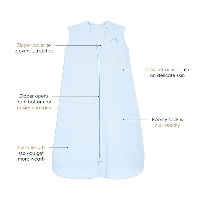 HALO SleepSack, 100% Cotton Wearable Blanket, Swaddle Transition Sleeping Bag, TOG 0.5, Baby Blue, Medium, 6-12 Months