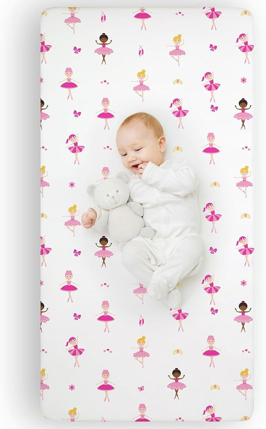 Wildkin Kids 100% Microfiber Crib Sheet – Soft, Breathable Fitted Sheet - Ballerina
