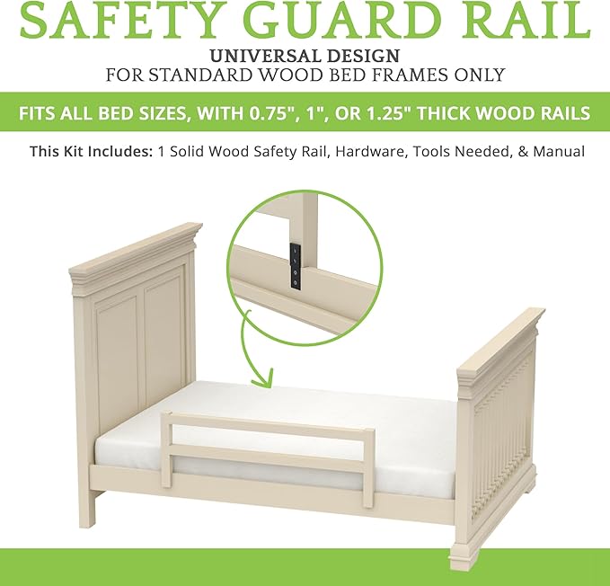Safety Guard Rail for Baby, Kids, and Children - Solid Wood Safety Bed Rail for Toddlers - Easy Installation - Premium Protection for Bunk, Twin, Full, Queen and King Size Beds - (Cloud - Evolur)