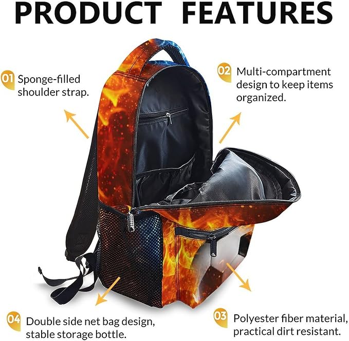 CustomWish Boys Backpacks for Kids School, Soccer Backpack for Elementary Middle Primary High Senior - 17 Inch Lightweight Sport Bookbag - Ideal Back to School Supplies
