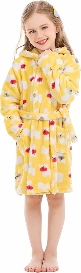 Toddler Robes Cute Pattern Bathrobe Unisex Kids Robe Baby Flannel Hoodie Pajamas Sleepwear