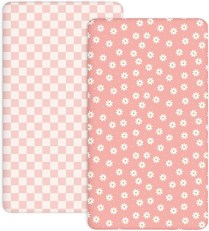 Crib Sheets for Boys and Girls, 2 Pack Fitted Baby Sheets for Standard Toddler Mattress 28" x 52", Soft Breathable Jersey Knit Baby Bedding (Rosy Days)