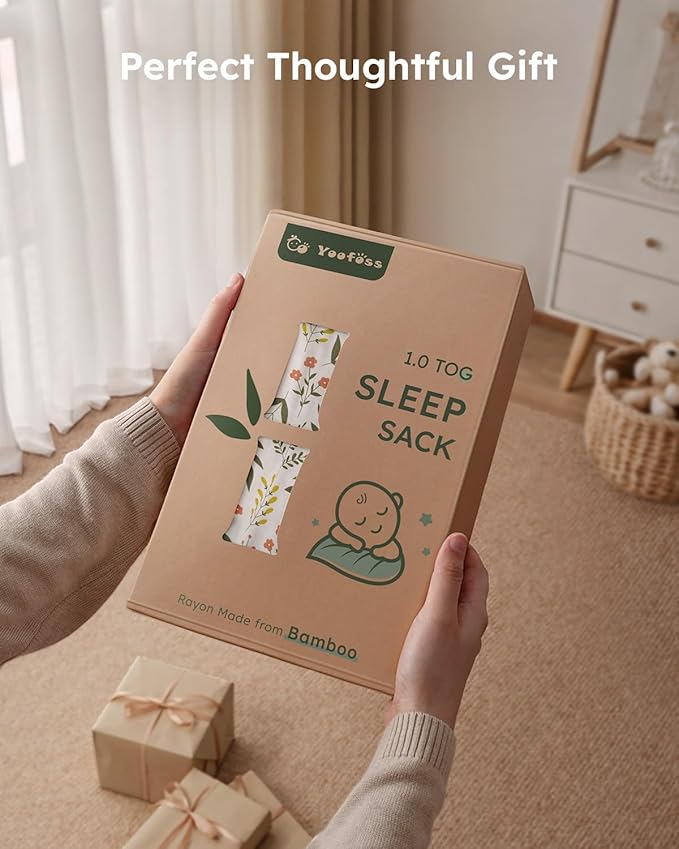 Yoofoss Rayon Made from Bamboo Baby Sleep Sack 12-18 Months 1.0 Tog Baby Wearable Blanket, Super Soft Infant Toddler Sleeping Sack 2-Way Zipper