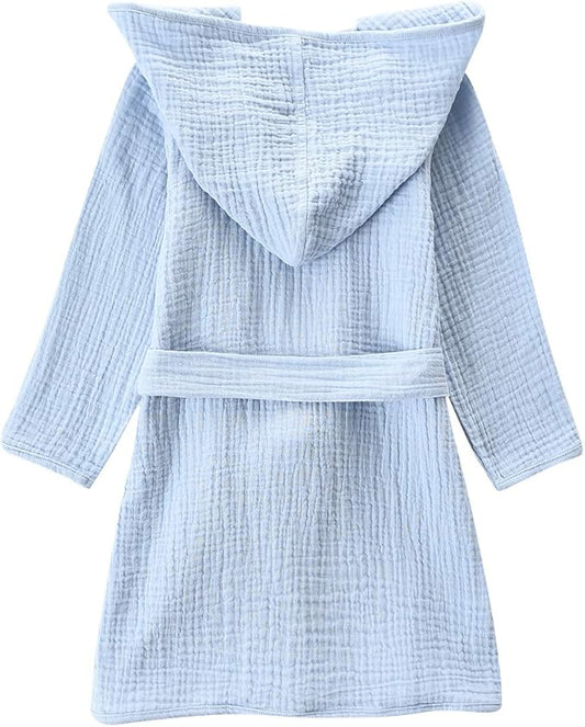 Organic Cotton Toddler Bathrobe, Soft and Breathable Baby Robe for Kid, Boy& Girl Hooded Robe Muslin