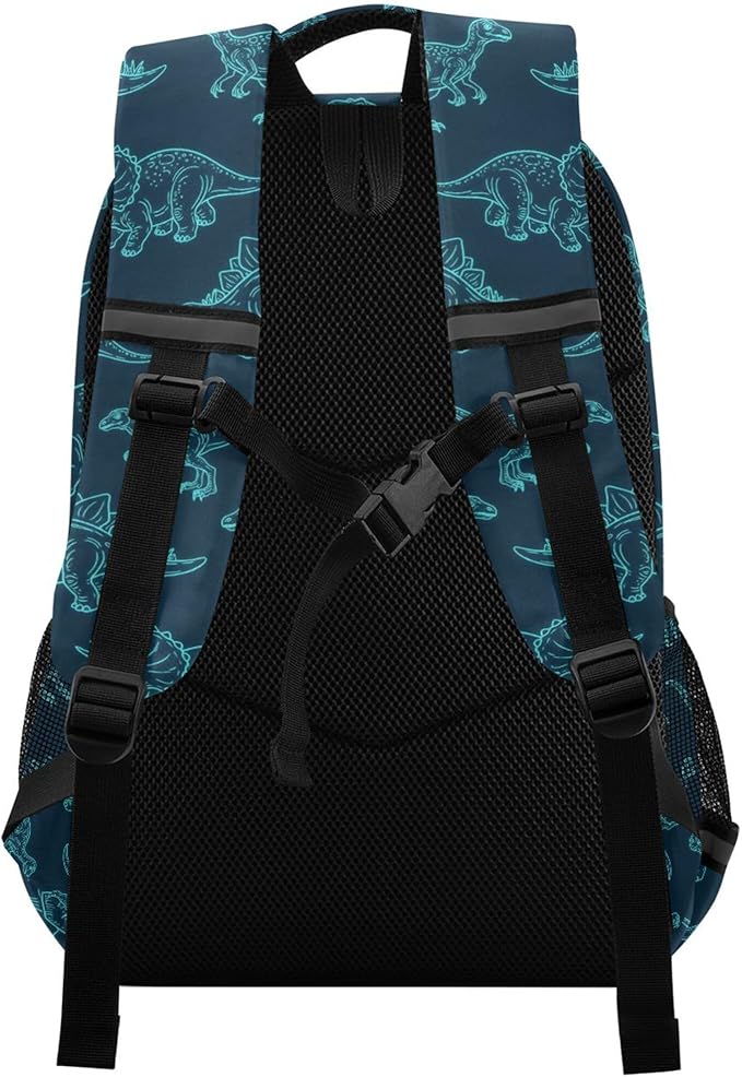 MNSRUU School Backpack with Chest Strap, Dinosaur Pattern Laptop Backpack, Travel Hiking Backpack for Boys Girls, Rucksack, Knapsack One Size