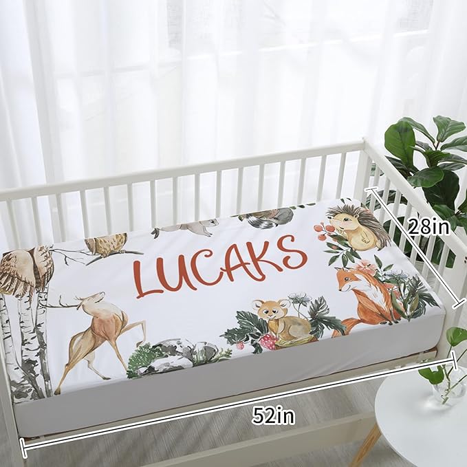 Custom Crib Bedding Set – Personalized Name Owl Baby Bedding 5-Piece Set with Soft Blanket, Fitted Sheet, Changing Pad Cover, Rug and Wall Art – Whimsical Woodland Nursery Decor for Boys Girls
