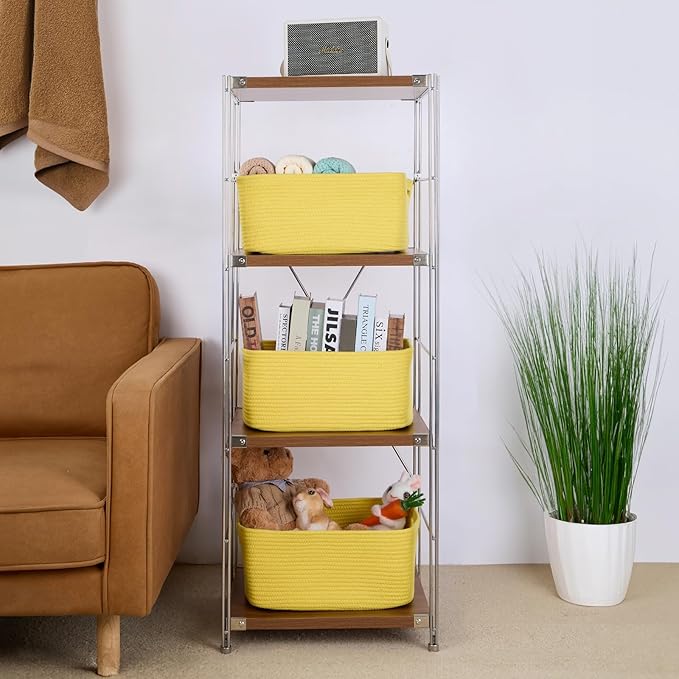 MiniArk Large Storage Baskets for Shelves, Closet Organizers Bins for Clothes Blanket Towels, Baby Nursery, Toy Baskets Box, Woven Rope Baskets, 17 x 13 x 7.5”, 3 Packs Yellow