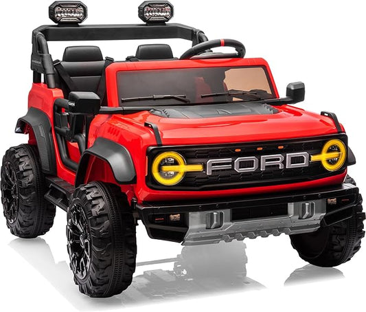 First Ride On Ford Bronco 24V Ride on Toys for Boys & Girls, 2 Seater Kids Electric Car with Remote Control, Kids Ride on Truck with 4 Wheels Suspension, Led Lights, Safety Belt (24V, Red)