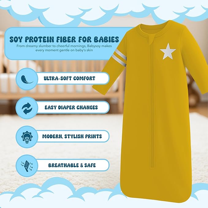 Babysoy Long Sleeve Wearable Blanket Sleep Sack, Infant to Toddler Sleeping Bag, Choose from size 0-24 Months